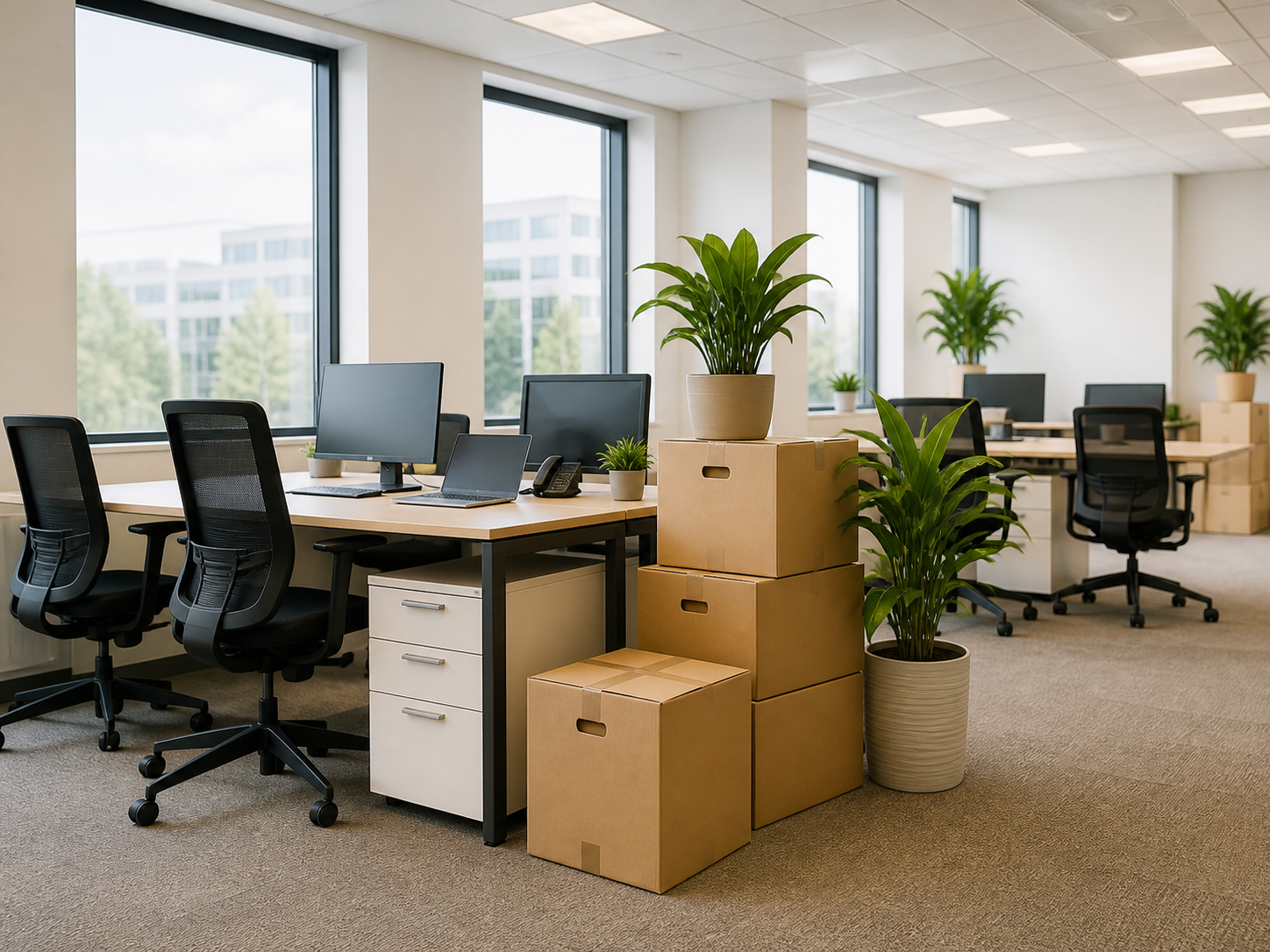 Packed office removals scene